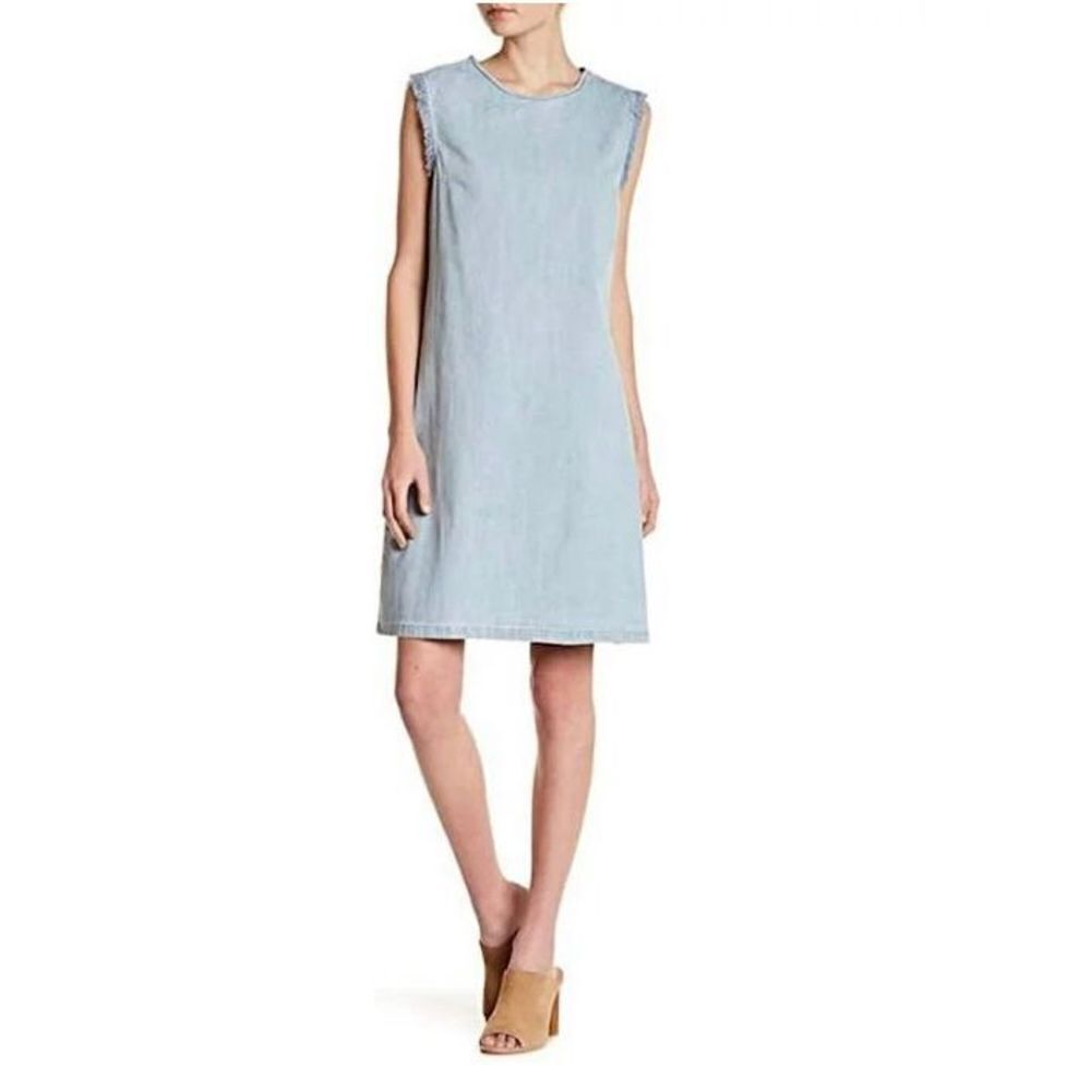 Hope&Harlow NWT Chambray Denim Dress Fringe Coastal Cowgirl Phoebe Buffay Sz 4